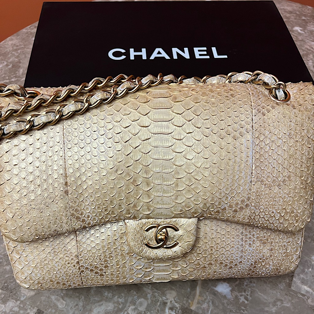 CHANEL, Bags, Authentic Like New Limited Edition Chanel Classic  Iridescent Python Double Flap